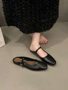 2025新款春夏女士平底拖鞋，软底无后跟凉鞋 - 黑色 - 查看 5