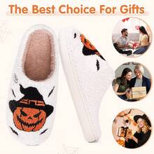 Cozy Plush Halloween Pumpkin Slippers, Non-Slip Fluffy Design - Pumpkin Witch - View 3