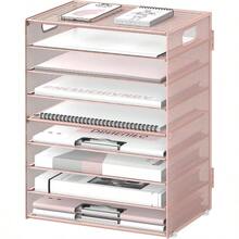 Organizador de computadora de 9 niveles con asas, organizador de malla para archivos, organizador de computadora para oficina, hogar, escuela, color rosa - Organizador de computadora rosa + 1 paquete - Ver 2