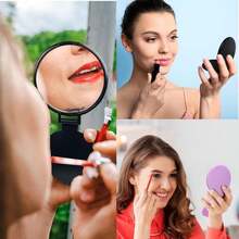 WADY Espejos Compactos, 50 Piezas Espejo de Bolsillo, Espejo de Maquillaje Plegable, Espejo Redondo de Bolsillo, Espejo de Mano Espejo Cosmético, Espejo Plegable Redondo Compacto (Rosa) - Negro - Ver 7