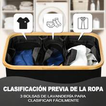 175L Cesta para Ropa Plegable con 3 Compartimentos, ultifunción Cestos para Lavandería Organizadores de Ropa Sucia Clasificador de Cestas con Asas, para Dormitorio, Cuarto de Baño(Negro) - blanco - Ver 9