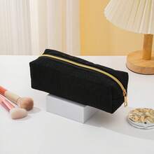 1pc Corduroy Pencil Case: Simple, Fashionable, Spacious, Suitable For Middle School Students, School Supplies - Pink - View 18