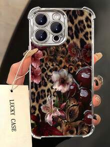 1pc Leopard Cherry Flowers Compatible With Apple Phone17/16/15/14/13/12/11/ProMax/Pro/Plus/Xs Max/XS/X,Four Corner Anti Fall Transparent Soft Shell Anti-Slip, Anti-Drop, Camera Lens Protection, Silicone Anti Wear Phone Case - 銀色 - 查看 5