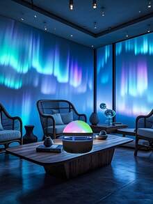 1PC LED Aurora Projector Lamp With Remote Control And Dimming Function - RGB Mood Night Light, USB Powered Ambient Light For Home Decoration, Suitable For Bedroom And Living Room, Perfect Holiday Gift, Bedroom Mood Light | Plastic LED Lamp, Bedroom LED Lamp