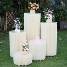 Folding Paper Tube Pedestal For Wedding Ceremony, Party, Cake Table Support Column - Includes Plastic Top Plate (Mirror Acrylic, Remove Protective Film To Use), Suitable For Wedding, Birthday, Party, Auto Show, Cake Shop Decoration