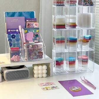 Large Capacity Transparent Acrylic Desk Organizer Box, Pen Holder, Student Memo Holder, Office Desk Storage Rack