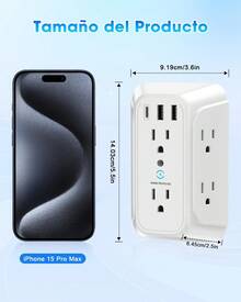 RENDIN Multicontacto,Enchufe de Carga de Tres Lados,Regleta Multicontacto Multifuncional,con USB y Tipo-C, para Hogar, Viajes, Oficina - 2 piezas - Ver 8