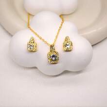 1 Set Square Cut Rhinestone Pendant Necklace And Earrings 3 Pieces Set, Fashionable And Elegant