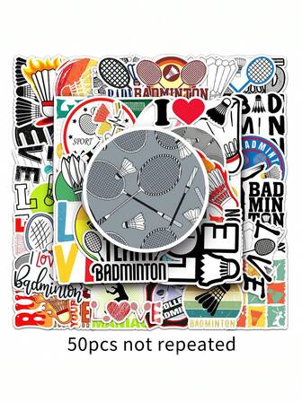 50pcs Sports Cartoon Stickers For Luggage, Laptop, Car Decor - Badminton, Table Tennis, Bowling