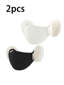 女士温暖毛绒耳罩口罩，可爱透气，冬季二合一防风口罩 - 彩色 - 查看 8