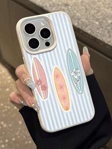 1pc 1pc Summer Limited Edition 3 Surfboards Blue Striped Litchi Texture Soft TPU Waterproof Anti-Fall Anti-Slip Phone Case Compatible With Apple// Phones Summer  17 Pro Max Case  17 Case  17 Pro Case  17 Plus Case Clear Phone Case  15 Case  16 Case  16 Plus Case - 1pc - 查看 6