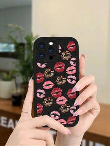 1PC Women's Lips & Leopard Print TPU Protective Shockproof Painted Phone Case For IPhone 17ProMax 16ProMax 15ProMax 14ProMax 13ProMax, Cute Pink And Red Design For Halloween Christmas Party Gift - màu đen - Xem 2