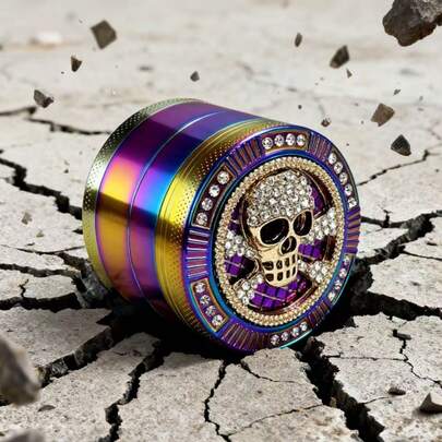 1pc Diamond Inlaid Skull Shaped Colorful Zinc Alloy Grinder, 50mm 4 Layers, Multi-Function Herb Grinder, Smoking Accessory, Decorative Item