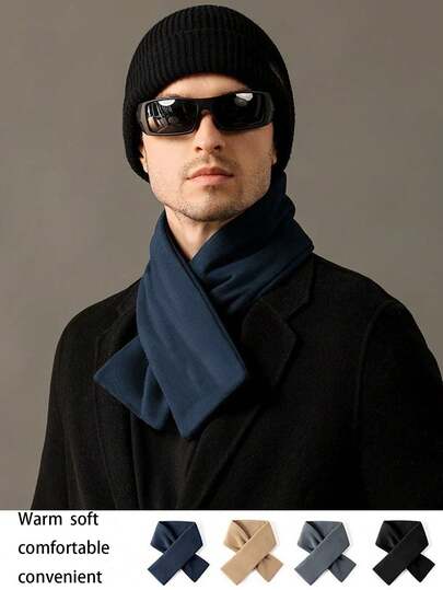 Men's Fleece Neck Warmer, Crossover Design, Warm & Versatile Neck Gaiter For Autumn/Winter, Solid Color, Simple & Suitable For Outdoor