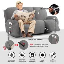 Stretch Recliner Sofa Cover - 5 Pieces Plush Fabric Slipcovers & Durable Furniture Protector For Reclining Couch, Ideal For Kids And Pets (3 Seater Light Grey) - 淺灰色 - 查看 4
