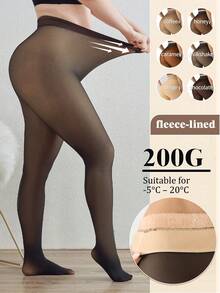 1 PC Plus Size High-Waist Warm Fleece Lined Tight Leggings (Fake Translucent Sheer Thermal Pantyhose) - Tummy-Control & Butt-Lifting, Autumn & Winter Warm Pants, Stretchy Fabric & Body-Hugging, Stylish & Versatile - Sữa lắc - Xem 1