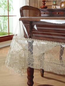 1件防水奢华欧式刺绣蕾丝边桌布 - PVC蕾丝混纺长方形桌布，防油，适合节日派对和庆典，简约浪漫的桌面装饰，适用于客厅、厨房、卧室和酒店。 - 金色 - 查看 9