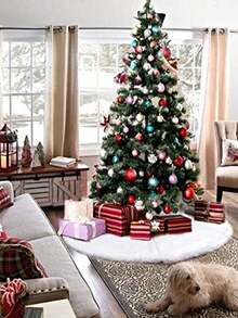 1pc Fluffy Christmas Tree Skirt, White Plush Skirt, Merry Christmas Party, Christmas Tree Decoration New Year Xmas Trees Carpet Decoration,Elegant Fluffy Round Xmas Tree Base Cover, Soft Plush Holiday Decoration, Cozy Winter Home & Party Decor Home Decor Christmas Decorations Room Decor