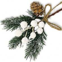 8Pcs Christmas Snowy Pine Branches With Berries And Holly - Ideal For DIY Christmas Tree Ornaments And Festive Home Decor