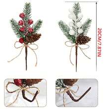 8Pcs Christmas Snowy Pine Branches With Berries And Holly - Ideal For DIY Christmas Tree Ornaments And Festive Home Decor