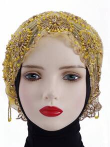 1 pieza Pañuelo de cabeza de mujer de unicolor de alta calidad, nuevo pañuelo de moda musulmana con borlas de cuentas hechas a mano