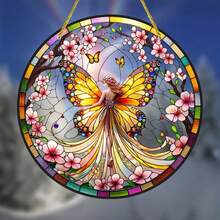 8-Inch 2D Flat Sunlit Fairy Hanging Decor - Valentine's Gift, Acrylic Stained Glass Window Ornament, Floral & Butterfly Themed For Bedroom, Porch, Garden | Ideal Gift For Friends And Family - Multicolor - View 4