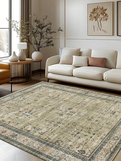 1pc Vintage Style Rug, Distressed Red Bohemian Traditional Polyester Rectangular Easy Care Washable Area Carpet, Suitable For Living Room, Hallway, Bedside, Sitting Room, Bedroom, Office, Kitchen, Farmhouse Home Decor