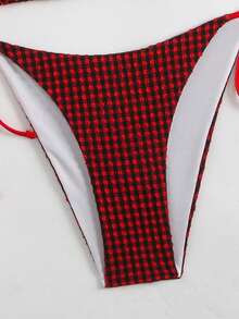 Bộ bikini hai mảnh màu đỏ kẻ caro gợi cảm dành cho nữ, quần bơi buộc dây bên hông, chất liệu hơi co giãn, thích hợp cho kỳ nghỉ. - Đỏ - Xem 4