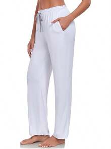 Women's Bamboo Rayon Pajamas Pants Wide Leg Yoga Pants Casual Loose Cozy Sweatpants With Pocketshalloween - Black & White - View 5