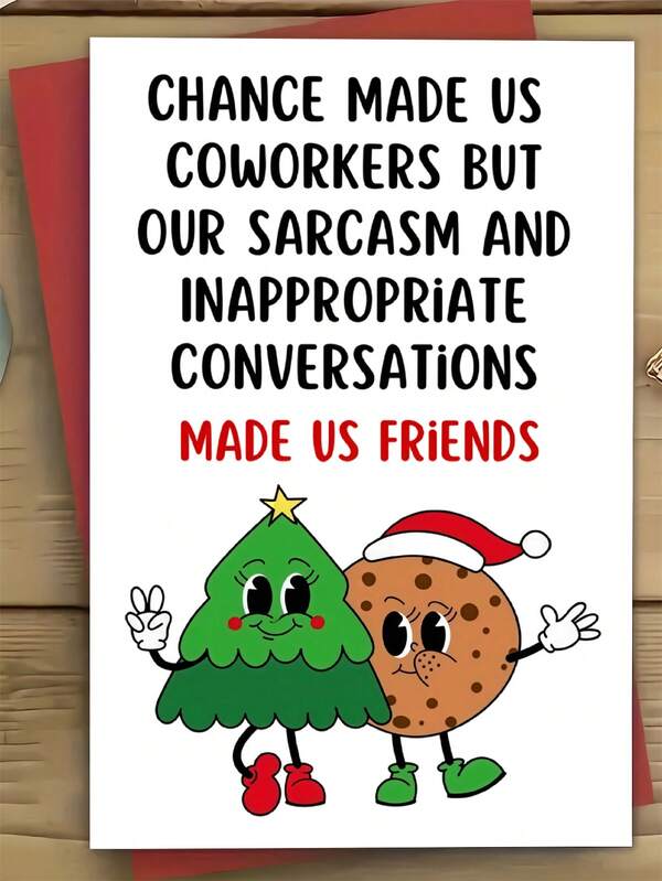 1pc Christmas Greeting Card For Colleagues And Friends - Anime-Themed Paper Card With Cartoon Christmas Tree And Cookie, Humorous Sarcasm & Inappropriate Conversation Design For Christmas