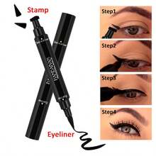HANDAIYAN 2-In-1 Eyeliner Pencil, Waterproof Sweat-Resistant Long-Lasting Smooth Dual-Ended Triangle Stamp Eyeliner, Black, Ideal For Daily Makeup, Holiday, Party, Back To School, Travel, Face Painting, Cosmetics For Women, Suitable For Winter/Spring, Ideal Gift For Birthday, Valentine's Day, Mother's Day, Essential For Carnival Party - 黑色 - 查看 12