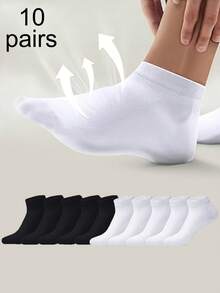 1/5/10 Pairs Men's Black, White Low-Cut Breathable Comfortable Thin Ankle Socks, Suitable For Travel/Vacation/Outdoor Activities