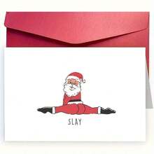 有趣的圣诞老人杀戮圣诞贺卡 - 圣诞老人分裂姿势与“杀戮”文字 - 红色和黑色节日贺卡，适用于办公室、派对或礼物 - 圣诞派对装饰 - 圣诞老人杀戮圣诞老人设计、圣诞贺卡、节日文具、俏皮设计、优质纸质材料、办公文具、古怪文具、耐用文具、办公室工作人员、新奇圣诞贺卡、贺卡、带信封的卡片