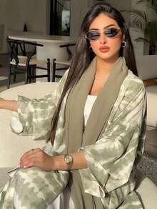 1pc Elegant Classic Printed Women's Abaya Robe, Radiating Graceful Elegant. Suitable For All Seasons And Different Cultural Events, Also Suitable For Daily Matching, Gatherings, Festivals And Outings, Reflecting Fashionable Style. Spring - Multicolor - View 3