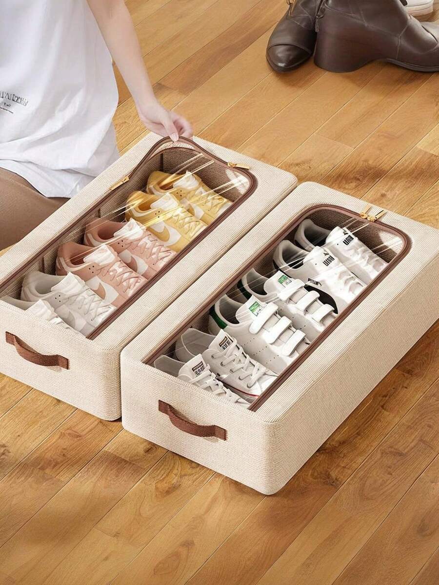 Foldable Fabric Shoe Storage Box With Transparent Cover, Shoe Organizer Box - Multicolor - View 1