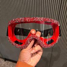 New Luxury Rhinestone Goggles Mountaineering Sand And Dustproof Cycling Glasses Large Frame Sponge Silicone Ski Mirror - Pink Transparent - View 2