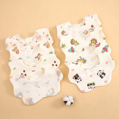 Yue Ye Bộ 3 yếm ăn bằng vải muslin điều chỉnh được cho trẻ em - Vải muslin 6 lớp thoáng khí, họa tiết hoạt hình dễ thương, yếm ăn mềm mại, thấm hút tốt, phù hợp cho trẻ từ 0-3 tuổi, yếm mềm mại cho bé, yếm ăn cho trẻ sơ sinh, món quà tuyệt vời cho các dịp lễ.