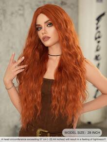 7JHH WIGS 28 英寸宽松长波浪姜黄色假发，适合时尚女性，华丽姜橙色中分波浪假发，柔软合成耐热纤维头发，自然赤褐色替换假发，适合女孩日常佩戴、音乐节派对角色扮演使用 - 薑色 - 查看 4