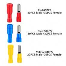 160 piezas Kit de conectores de bala 22-10AWG con núcleo de latón aislado en PVC, conectores macho y hembra de bala, para conexión de cables de equipos industriales, audio automotriz, uso conveniente y confiable