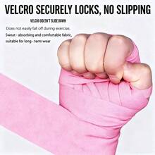 一对粉色泰拳、散打和拳击绷带。它们是吸汗的运动护腕带，可以保护双手。长度为3米，适合运动、健身和日常训练。 - 粉色 - 查看 1