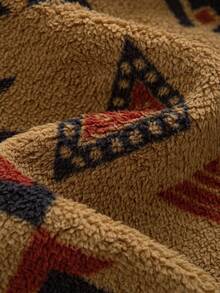 Men's Fashionable Fleece Lined Hoodie, Classic Printed Sherpa Lined Full Zip Hoodie Sweatshirt With Drawstring, Casual Streetwear For Autumn/Winter