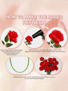 Buchet de mireasă artificial cu trandafir roșu, aranjament de flori artificiale, trandafir fals potrivit pentru cadou de Ziua Îndrăgostiților, petrecere de nuntă, decor pentru casă, cadou de ziua de naștere, decorare interioară/exterioară, vază decor floral DIY