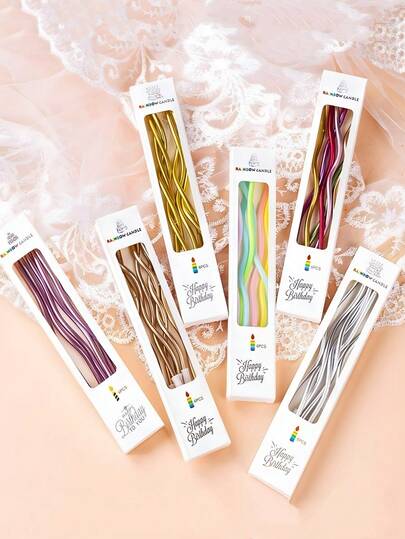 6/18/36pcs Twisty Birthday Candles Spiral Cake Candles With Holders Metallic Cake Cupcake Candles Long Thin Curly Coil Cake Candles For Birthday, Wedding Party And Cake Decoration ,Christmas Event & Party Supplies