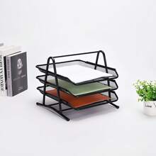 1pc Rose Red Office Metal Mesh Multi-Layer Storage Rack, File Rack, Pull-Out Document Rack, Desktop Organization Rack, Storage Rack