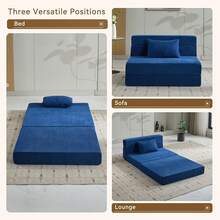 Convertible Folding Sofa Bed Sofa Living Room Sofa Small Corduroy Sofa Bed Leisure Chair Foldable Memory Foam Floor Bed Suitable For Bedroom RV Dormitory Office With Pillow Corduroy Gray Single - 海軍藍 - 查看 4