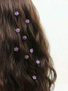 10pcs Crystal Flower Hair Accessories Set - Includes Claw Clips, Hair Claws & Barrettes, Perfect For Summer Beach & Daily Wear - 紫色 - 查看 2