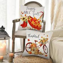 EstiloJuego De 4 Fundas De Almohada De OtoñO De 18 X 18 Pulgadas, Funda De CojíN De Lino Para Sofá, DecoracióN De OtoñO, Adecuado Para La DecoracióN Del Hogar (Estilo D)VersióN Mejorada - Estilo D - Ver 5