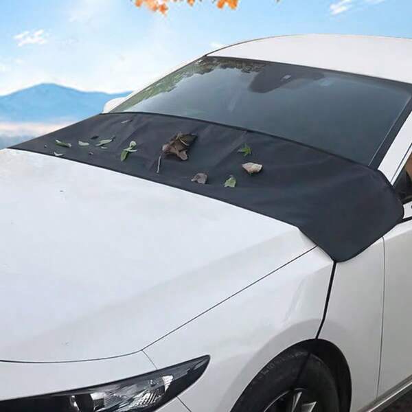 1pc Car Front Windshield Anti-Leaf Fall Half Cover, Wiper Drainage Groove, Bird Dropping & Snow Protection Oxford Cloth Sunshade