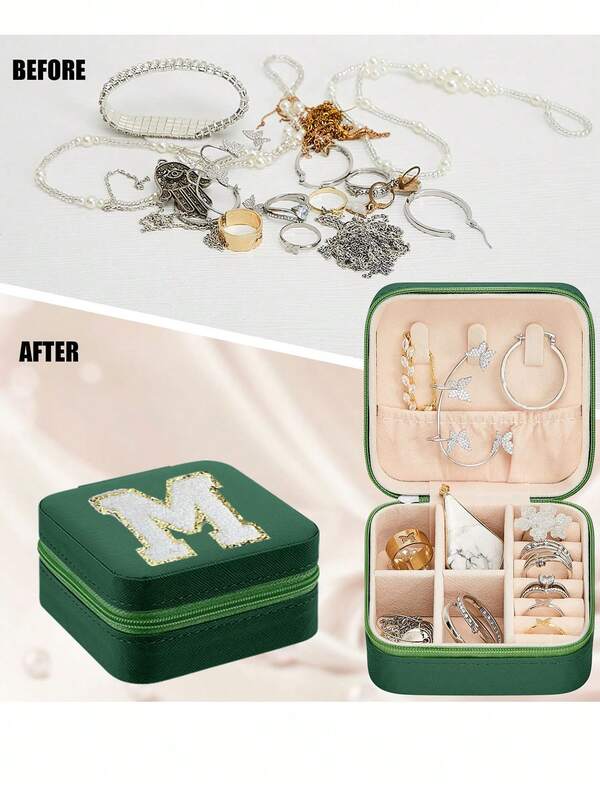 1 قطعة صندوق مجوهرات بحرف (A-Z)، صندوق تخزين خواتم/قلائد، منظم مجوهرات من جلد البولي يوريثان، صندوق منظم مجوهرات متعدد الوظائف، صندوق قلائد سفر كبير السعة، مناسب للخواتم والقلادات والأقراط والقلائد، ضروريات غرفة النوم والسفر والطيران والطلاب، هدايا للأصدقاء والمعلمين والأمهات والأحباء، هدايا عيد الميلاد وعيد الهالوين، ضروريات الخريف والشتاء، ديكور غرفة النوم في الخريف