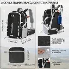 IGOLUMON Mochila 40L Senderismo Transpirable Impermeable Plegable Hombre Mujer Camping Beber - Negro - Ver 6